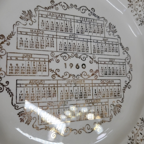 Vtg Harkerware 1960s Calendar‎ Souvenir Plate Gold White Made In USA Collectible - Picture 9 of 11